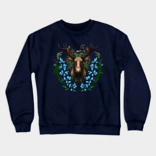 Alaska A Moose Head With Antlers And Flowers Tattoo Art Crewneck Sweatshirt